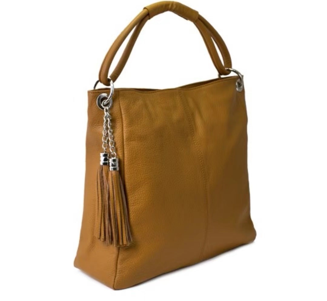 Italian Artisan MBO-1477-Yellow Italian Artisan Rossana Womens Handcrafted Shoulder Handbag in Genuine Dollaro Leather Made In Italy