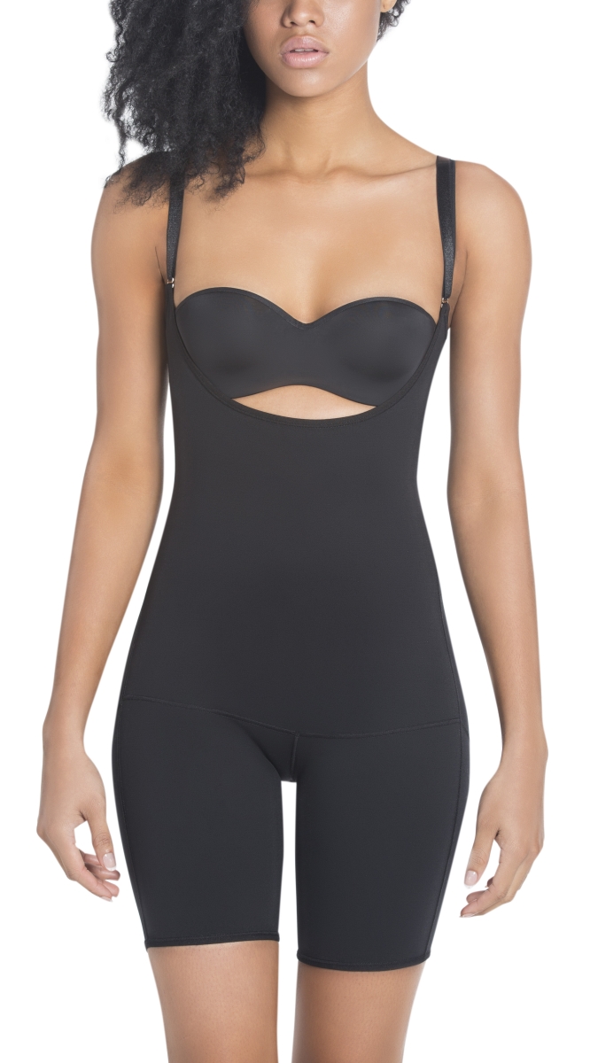 Creative Clothes Sil- E6007-Bk-S Invisible Slimming Braless Mid-Thigh Body  Shaper, Black - Small