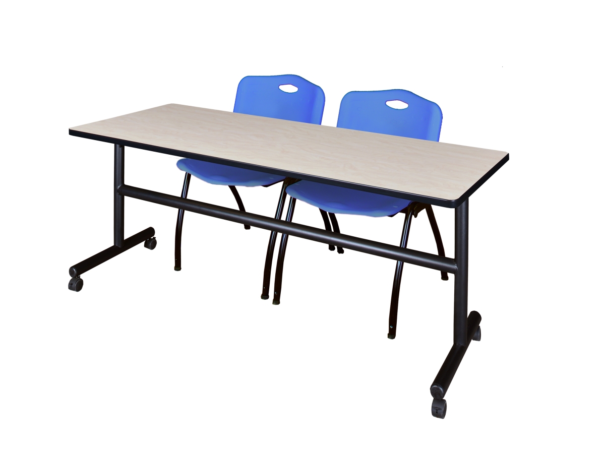 Regency MKFT7224PL47BE 72 in. Kobe Flip Top Mobile Training Table with Maple & Blue 2 M Stack Chairs
