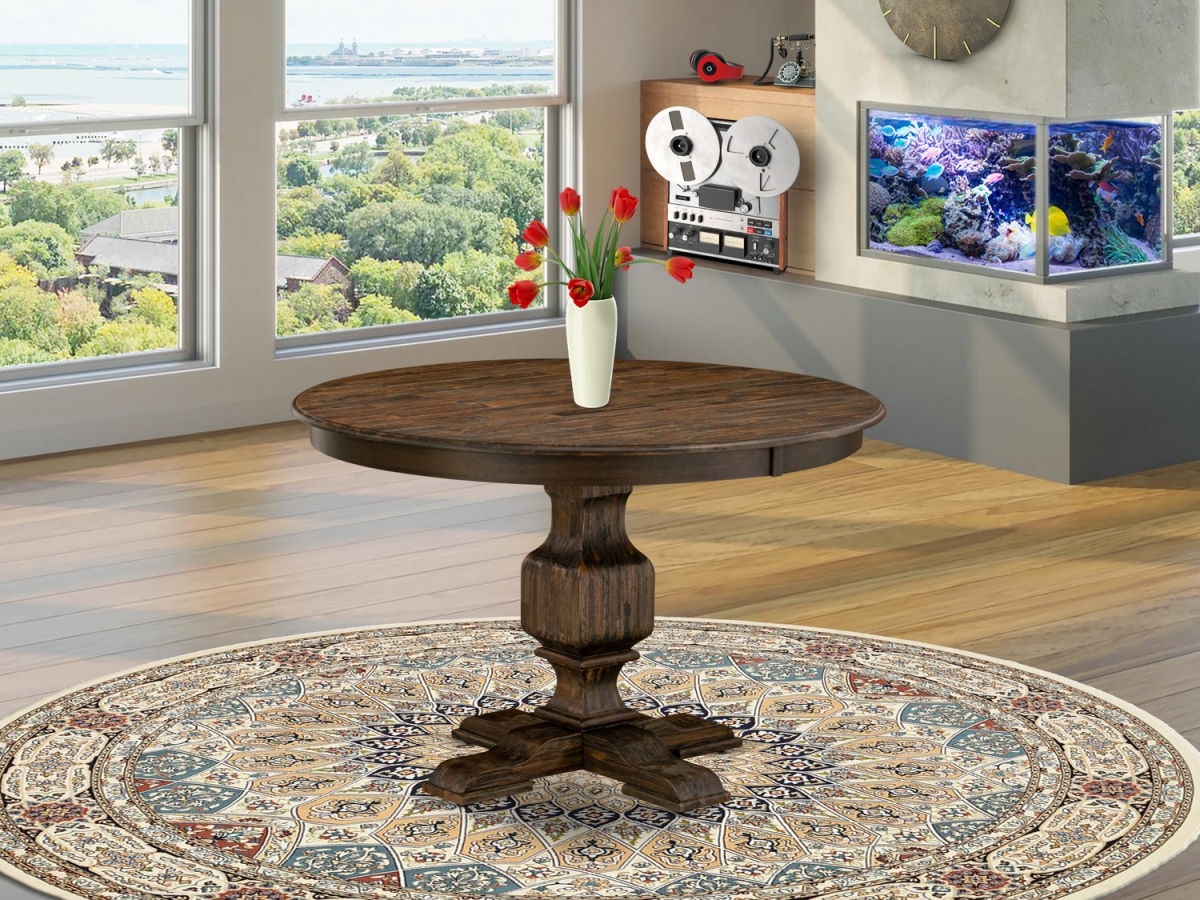East West Furniture FE3-07-TP 48 in. Ferris Round Dining Table with Pedestal & Rustic Rubberwood Table - Distressed Jacobean