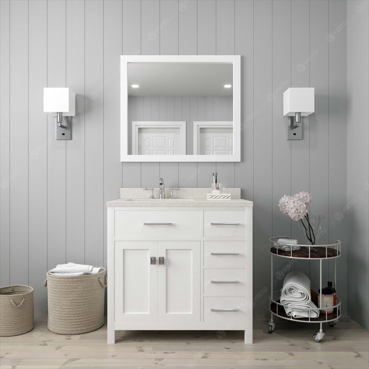 Virtu USA MS-2136R-DWQSQ-WH-001 36 in. Caroline Parkway Single Bath Vanity in White with White Quartz Top & Square Sink with Brushed Nicke