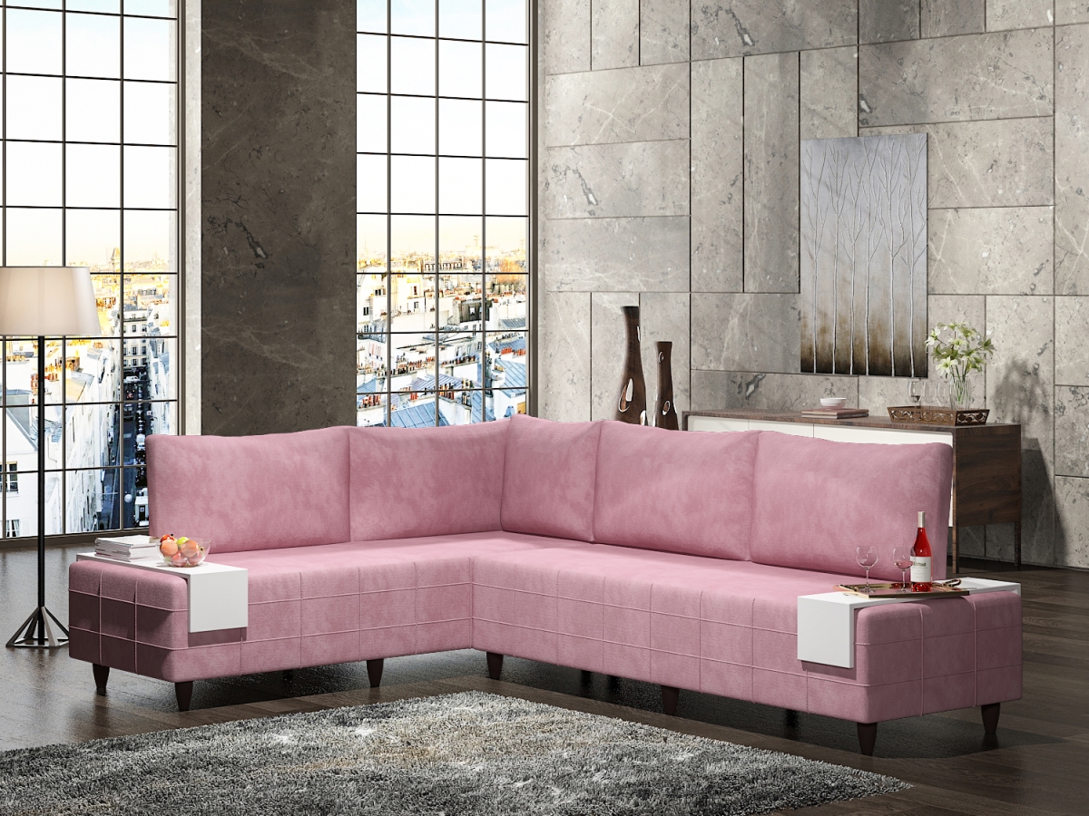 Homedora HD-ON10EV-INF-PIN-S Inferno Sectional Sofa, Pink