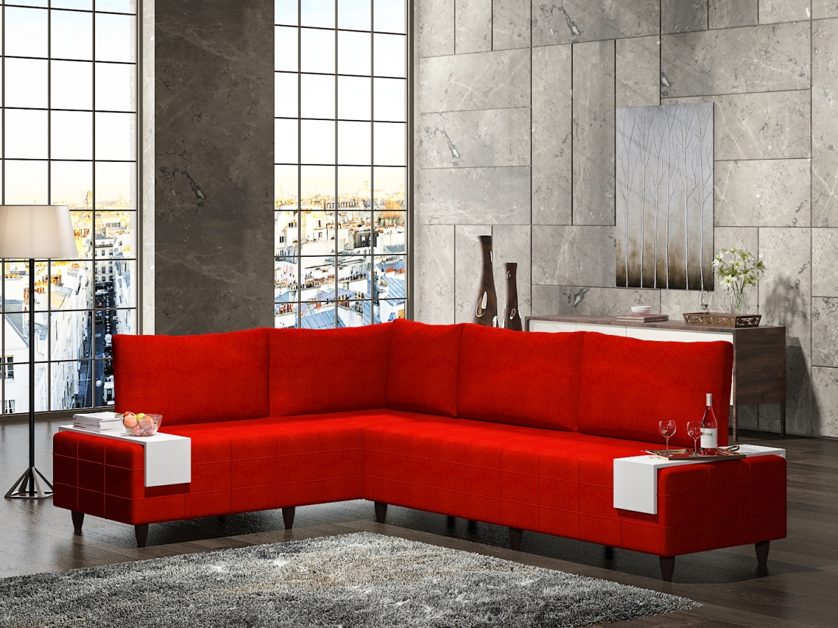Homedora HD-ON10EV-INF-RED-S Inferno Sectional Sofa, Red