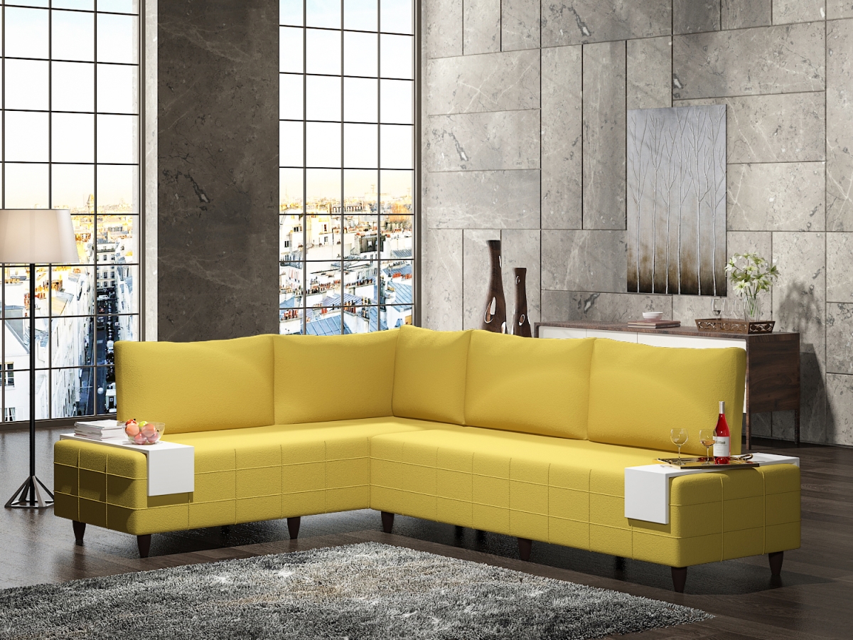 Homedora HD-ON10EV-INF-YEL-S Inferno Sectional Sofa, Yellow