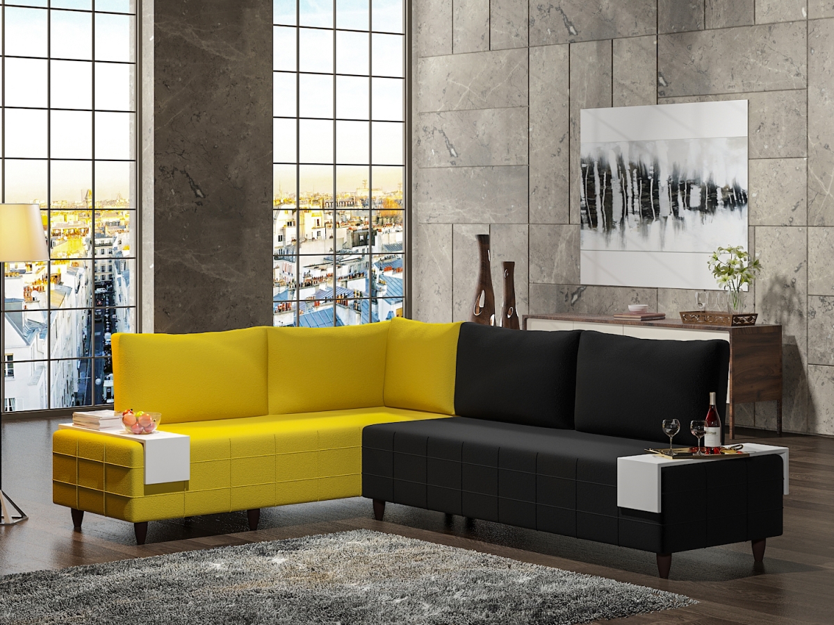 Homedora HD-ON10EV-INF-BLC-YEL-S Inferno Sectional Sofa&#44; Black & Yellow