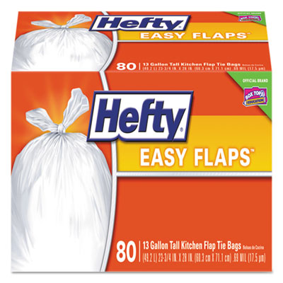 PCT Hefty Easy Flaps Tall-Kitchen Trash Bags 13 gal 0.8 Mil&#44; White 80 Box