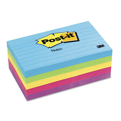 Post-it Sticky note Notes  Ultra Color Notes- 3 x 5- Five Colors- 5 100-Sheets Pads/Pack