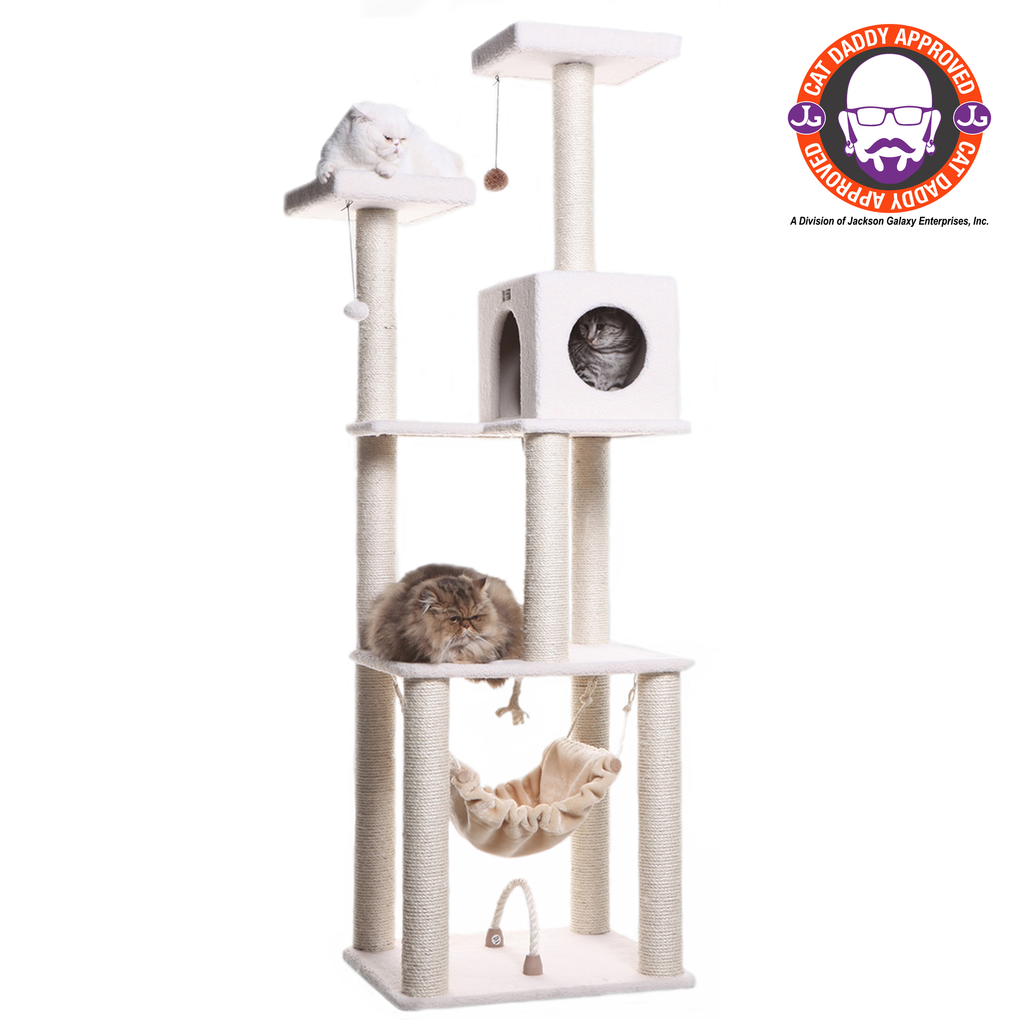 Aeromark Armarkat  Classic Real Wood Cat Tree In Ivory  Jackson Galaxy Approved  Four Levels With Rope SwIng  Hammock  Condo  and Perch