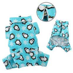 Klippo Pet Penguins & Snowflake Flannel Pajamas With 2 Pockets&#44; Turquoise - Extra Large