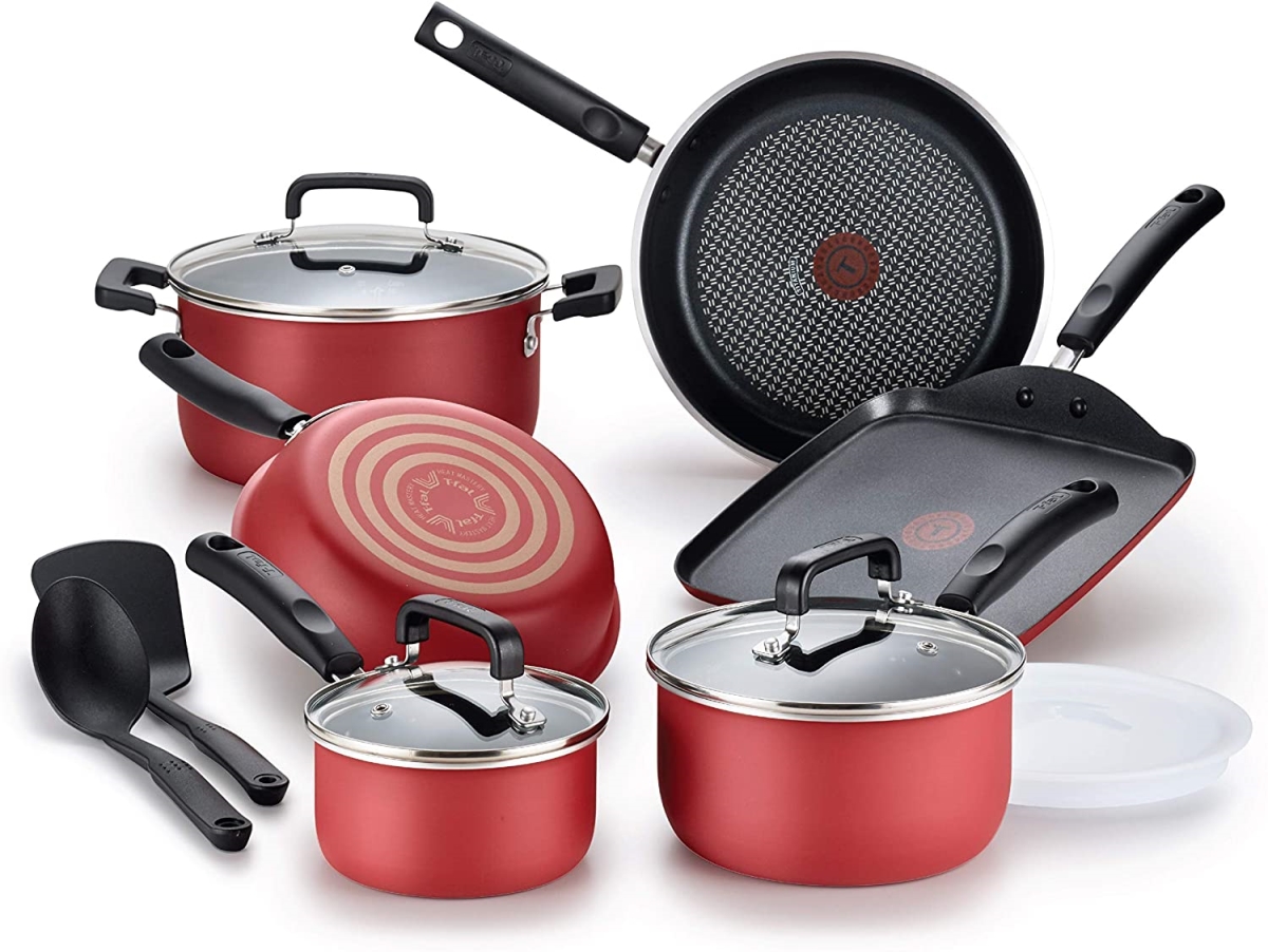 T-Fal  Signature Cookware Set with Lid&#44; Red - 12 Piece