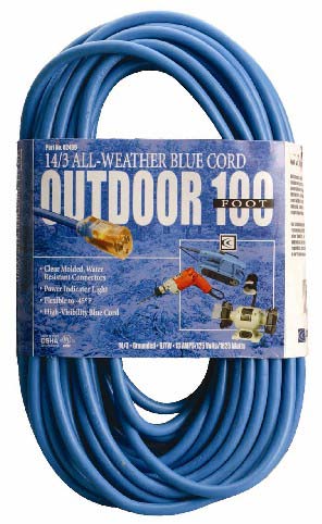 Coleman Cable 100ft. 14-3 Blue Hi-Visibility-Low Temp Outdoor Extension Cord  0246