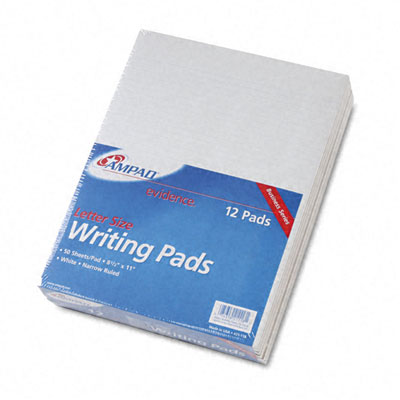 Ampad Evidence Glue Top Narrow Ruled Pads  Ltr  White  12  50-Sheet Pads Pack