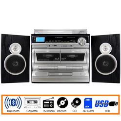 Trexonic 3-Speed Turntable with CD Player&#44; Double Cassette Player&#44; Bluetooth & FM Radio