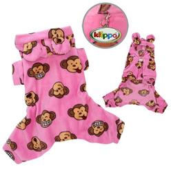 Klippo Pet Adorable Silly Monkey Fleece Dog Pajamas & Bodysuit With Hood&#44; Pink - Extra Large