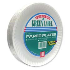 AJM Packaging Paper Plates- Green Label- 9in. Plate- 1200-CT- White