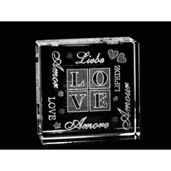 Asfour Crystal 1162-50-73 2 L x 2 H x 1 W in. Crystal Laser-Engraved Love Love & Hearts Laser-Cut