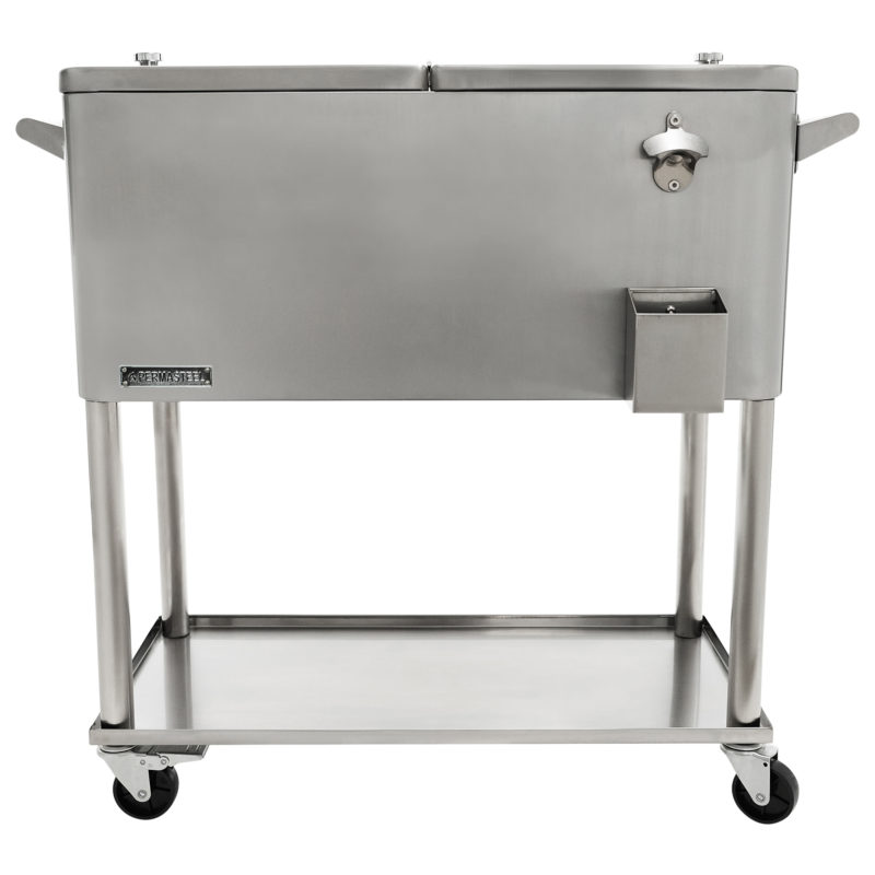 Permasteel 80 qt. Rolling Patio Cooler with Bottom Tray&#44; Stainless Steel
