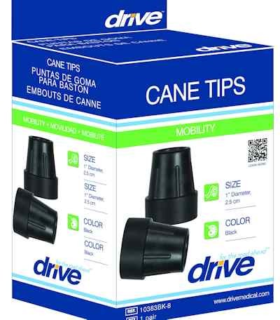 CMS Products CMS  Cane Tips for 1  Cane Diameter Black -Pair-  Retail Box