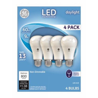 G E Lighting 9-Watt Day LED Light Bulb 800 Lumens&#44; 4-Pack