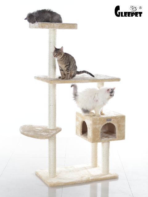 Aeromark GleePet  57-Inch Real Wood Cat Tree In Beige With Playhouse And Perch
