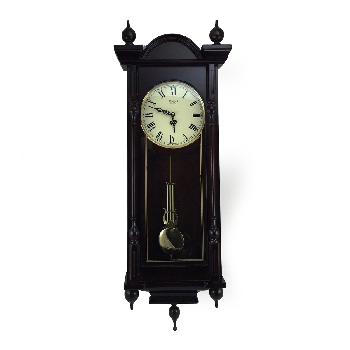 Bedford Clock Collection 31 in. Grand Antique Mahogany Cherry Oak Chiming Wall Clock with Roman Numerals
