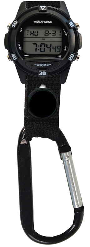 Aquaforce Carabiner Multi Function Digital Flashlight Clipwatch with Black Dial