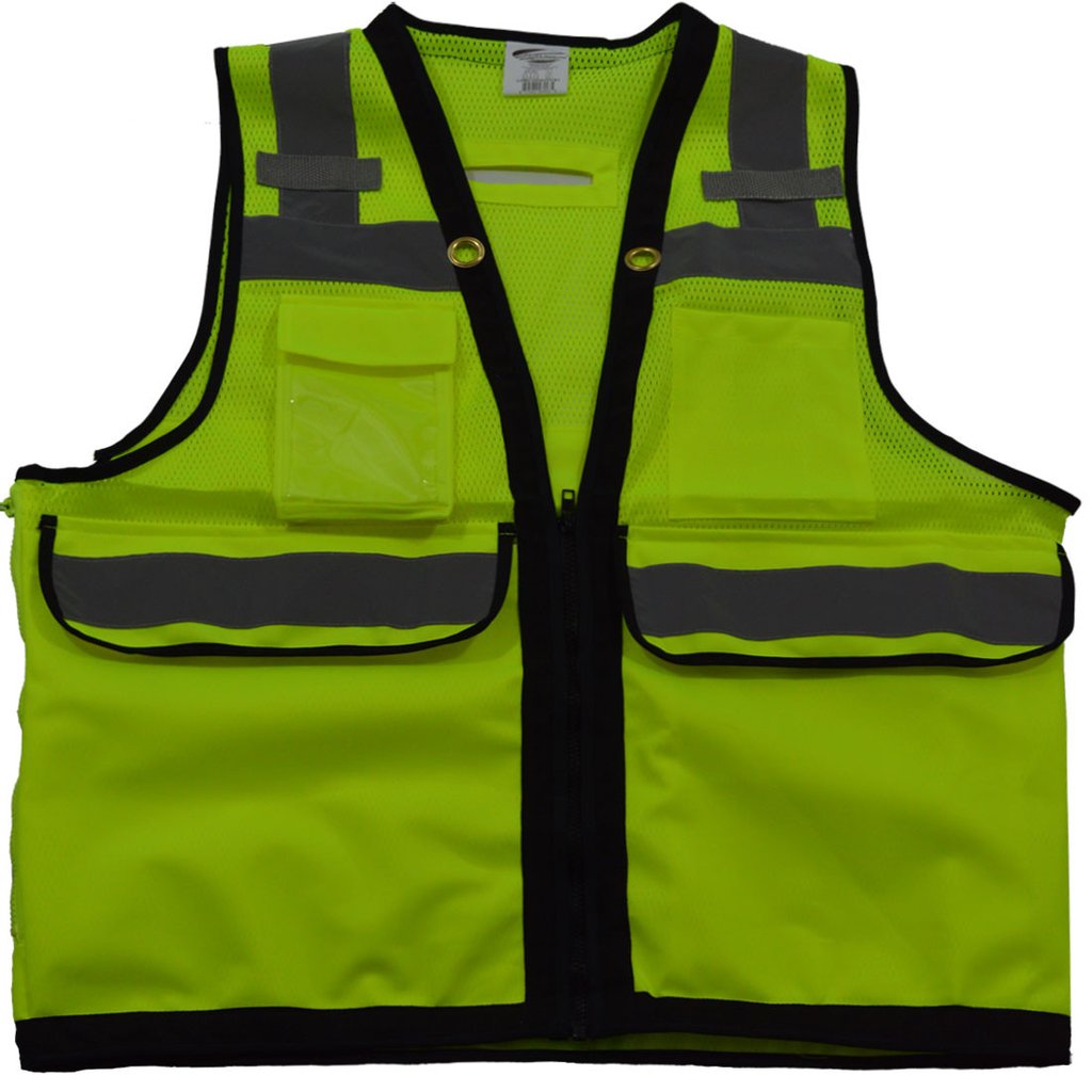 Petra Roc ANSI-ISEA Class 2 Deluxe 8-Pocket High Visibility Heavy Duty Surveyors Safety Vest&#44; Small