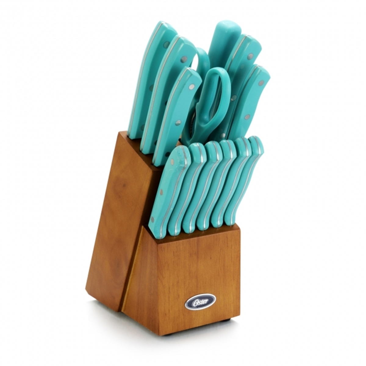 Oster Evansville Stainless Steel Blade Cutlery Set with Plastic Handles&#44; Turquoise - 14 Piece