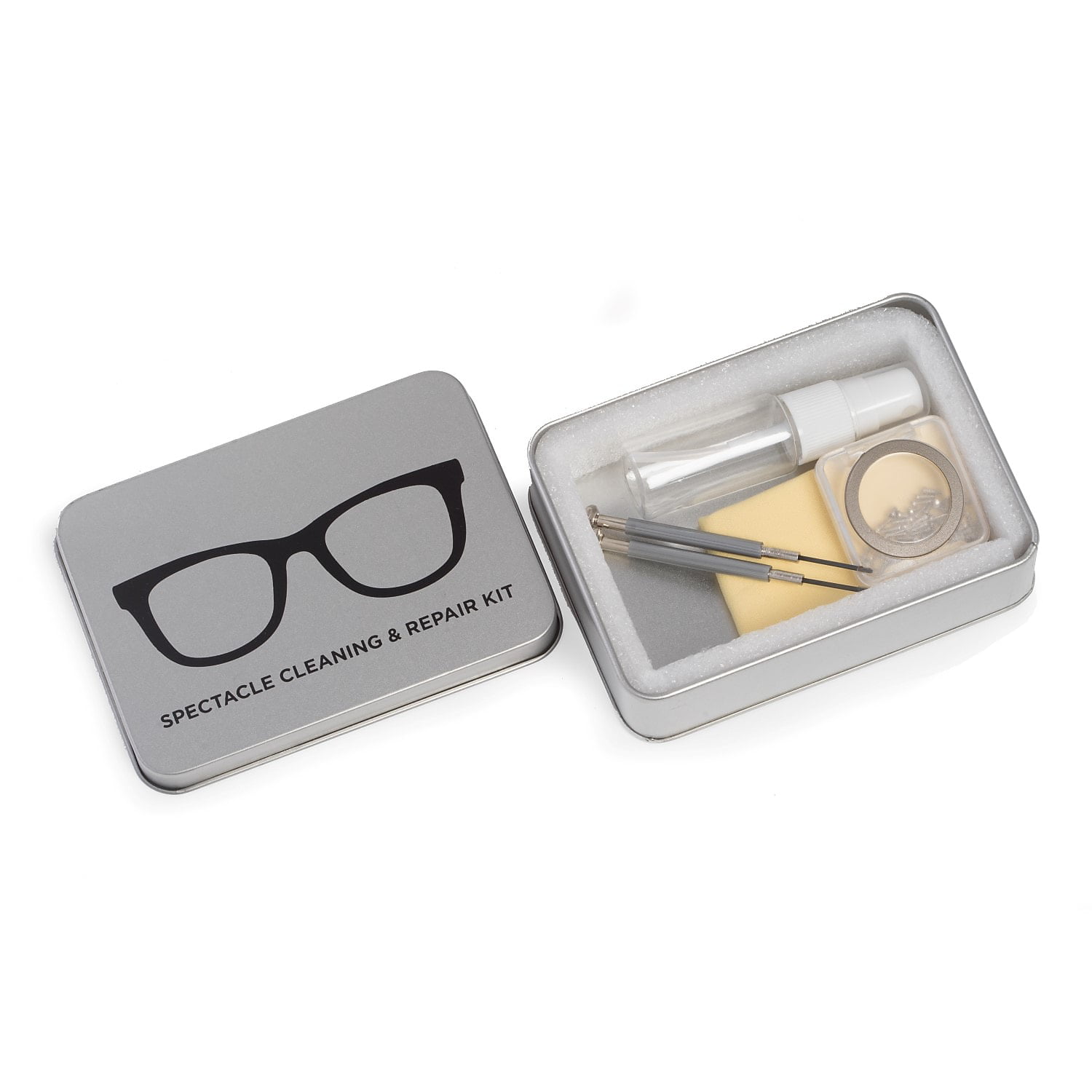 Bey Berk International Bey-Berk International  Eye Glass Cleaning &amp; Repair Kit in Metal Case&#44; Silver - 60 Piece