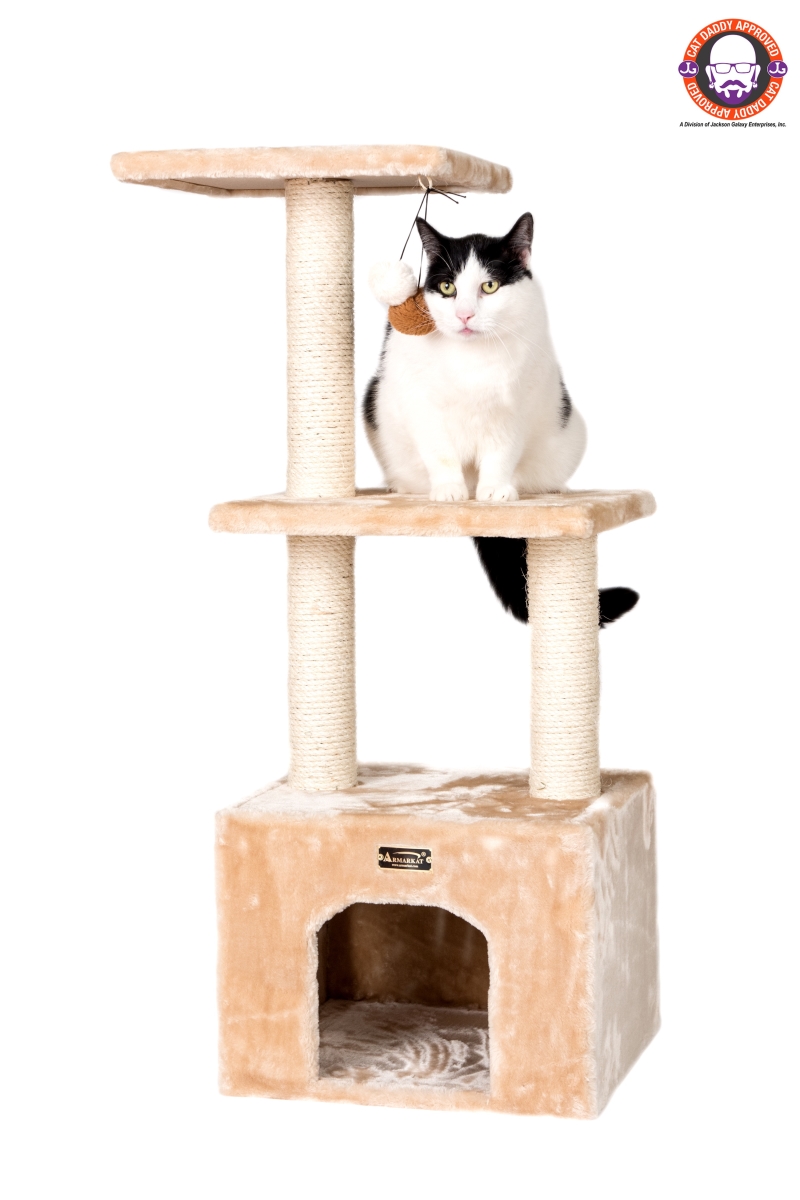 Armarkat 3-tier Real Wood Cat Condo With Sisal Scratching Post 39 Height Beige