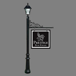 Qualarc 5 in. Prestige Real Estate Sign System with Bayview Solar Lamp & Fluted Base - Black Color