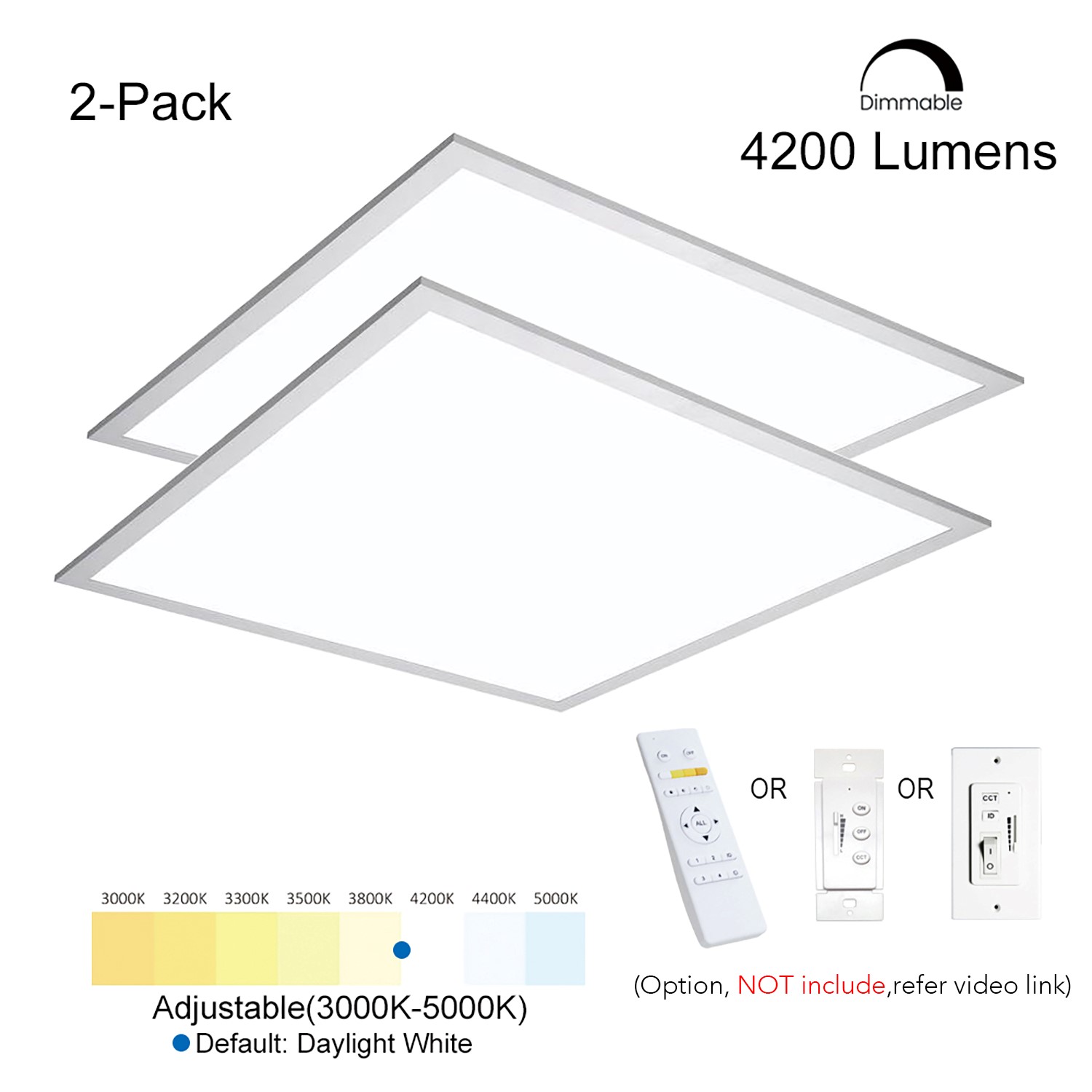 eLEDing 2 x 2 ft. Commercial 4200 Lumen 40 watt Integrated LED White 3000-5000K Color Dimmable Drop Ceiling Flat Panel Troffer Light