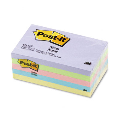 Post-it Sticky note Notes  3 x 5- Five Pastel Colors- 5 100-Sheet Pads/Pack