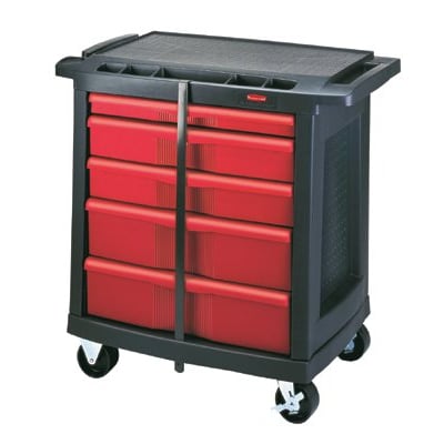 Rubbermaid Five-Drawer Mobile Workcenter- 32-1/2w x 20d x 33-1/2h- Black Plastic Top