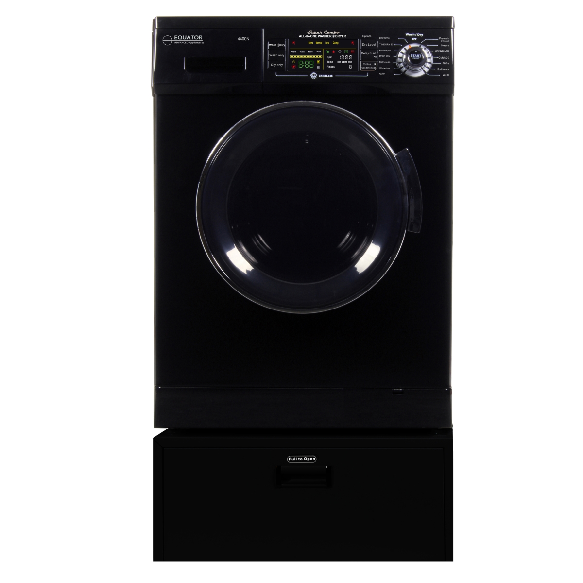 Equator EZ4400N-PDL2832B Compact 13 lbs Combination Washer Dryer with Pedestal&#44; Black - 2019 Model