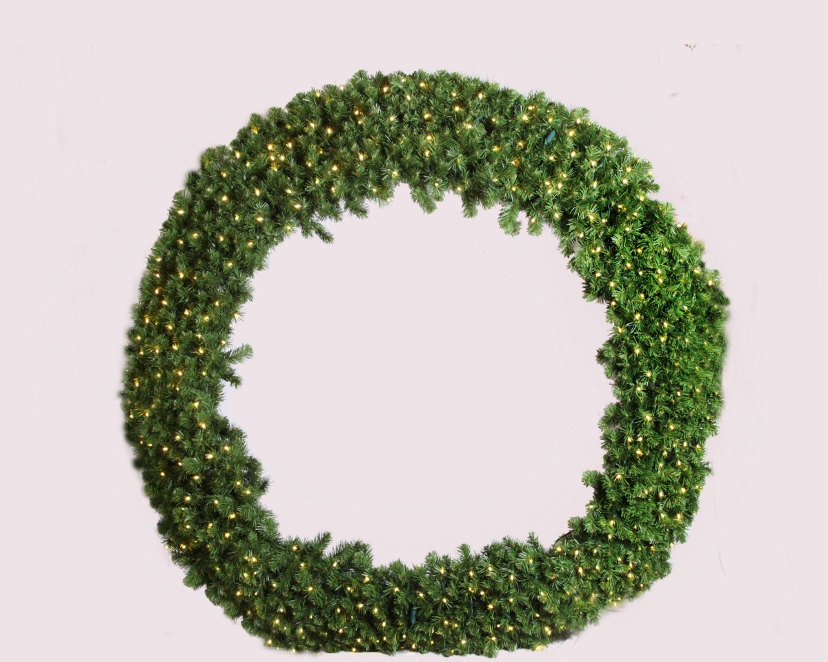 Queens of Christmas GWSQ-08-LWW 8 ft. Pre-Lit LED Sequoia Christmas Wreath&#44; Pure White