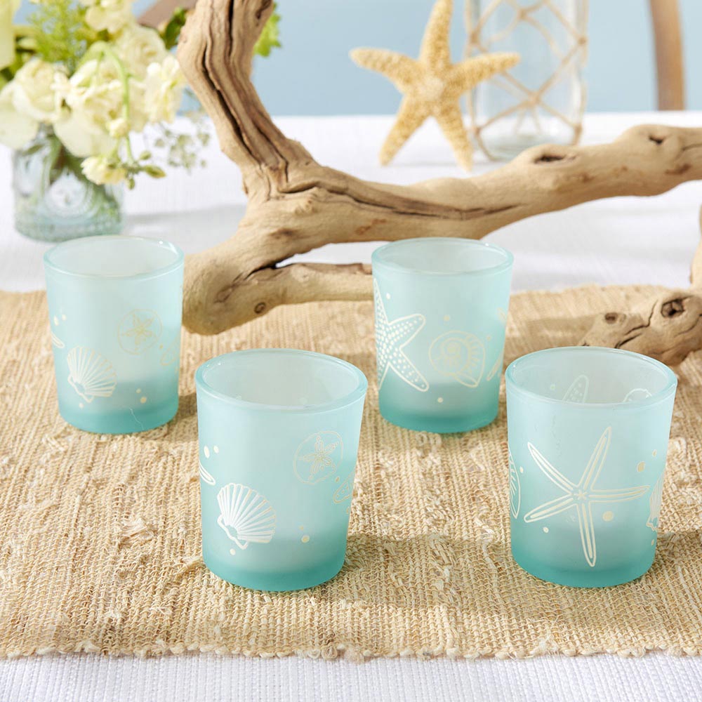 kate aspen 27190NA 2 x 2.6 in. Beach Party Frosted Glass Votive Decor - Set of 4