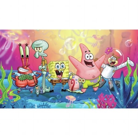 Nickelodeon Spongebob JL1411M Squarepants XL Chair Rail Prepasted Mural 6 x 10.5 in. Ultra-Strippable&#44; Multi Color - Pack of 4