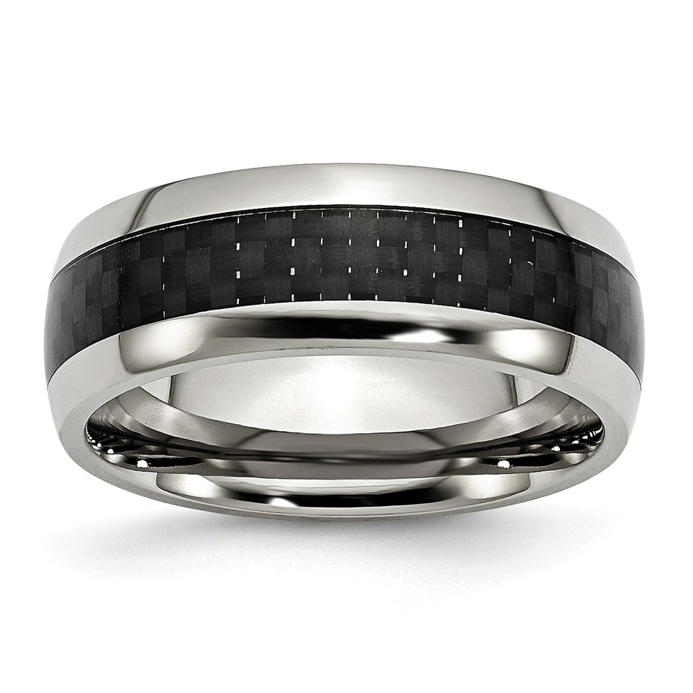 Bridal SR25-7 8 mm Stainless Steel & Black Carbon Fiber Polished Band&#44; Size 7
