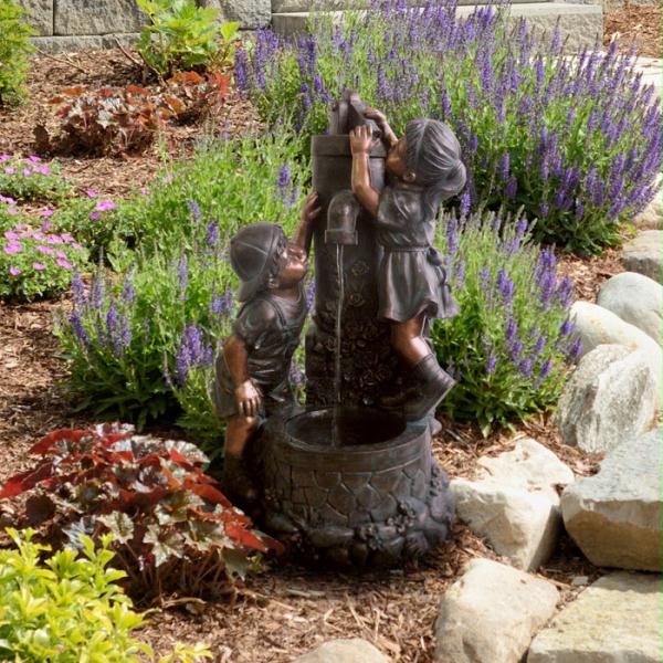 Pure Garden Boy and Girl Water Outdoor Fountain