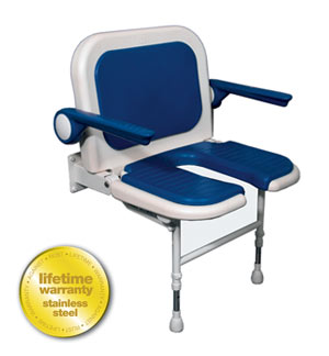 ARC Inc 04150P 4000 Series Shower Seat Wide U-shaped Padded with Back and Arms - Blue - 27.75 Inch W