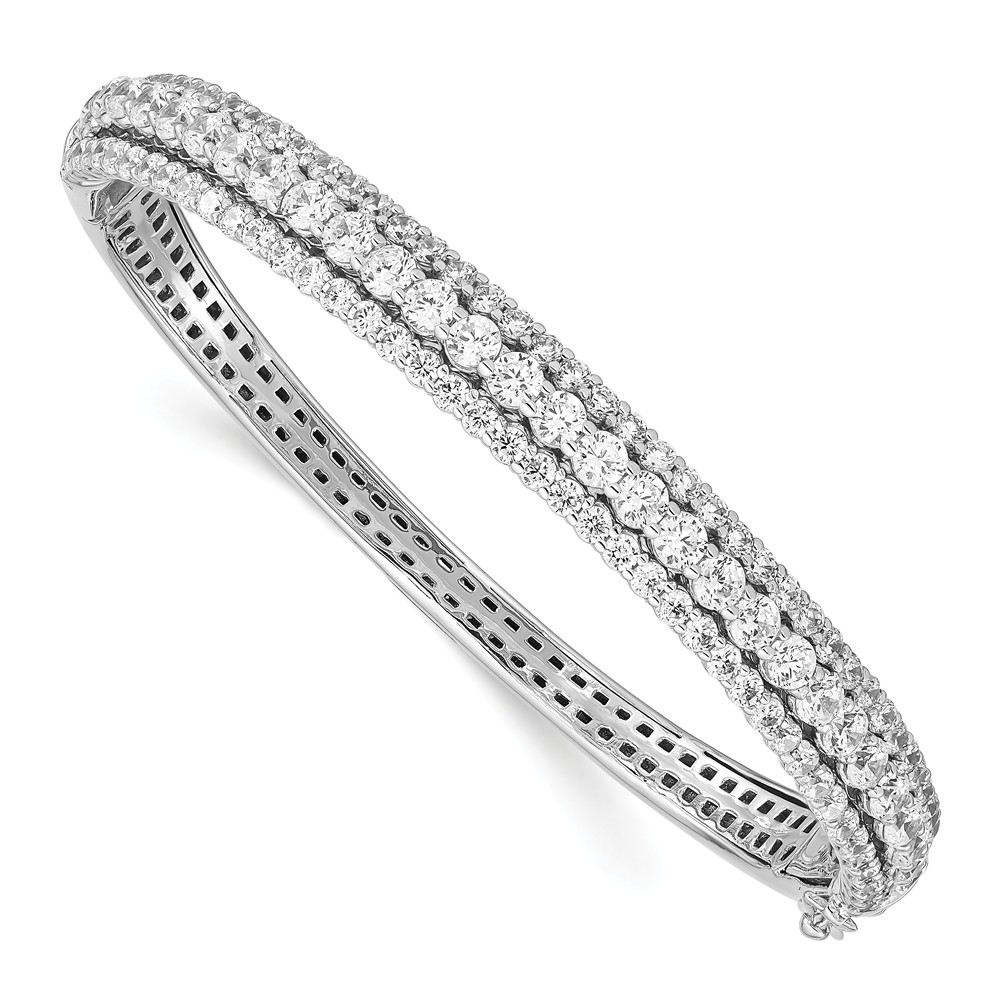 Great Gems Sterling Silver CZ Hinged Bangle