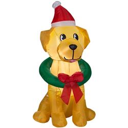 Znone 9070651 42 in. LED Yellow Lab with Wreath Inflatable