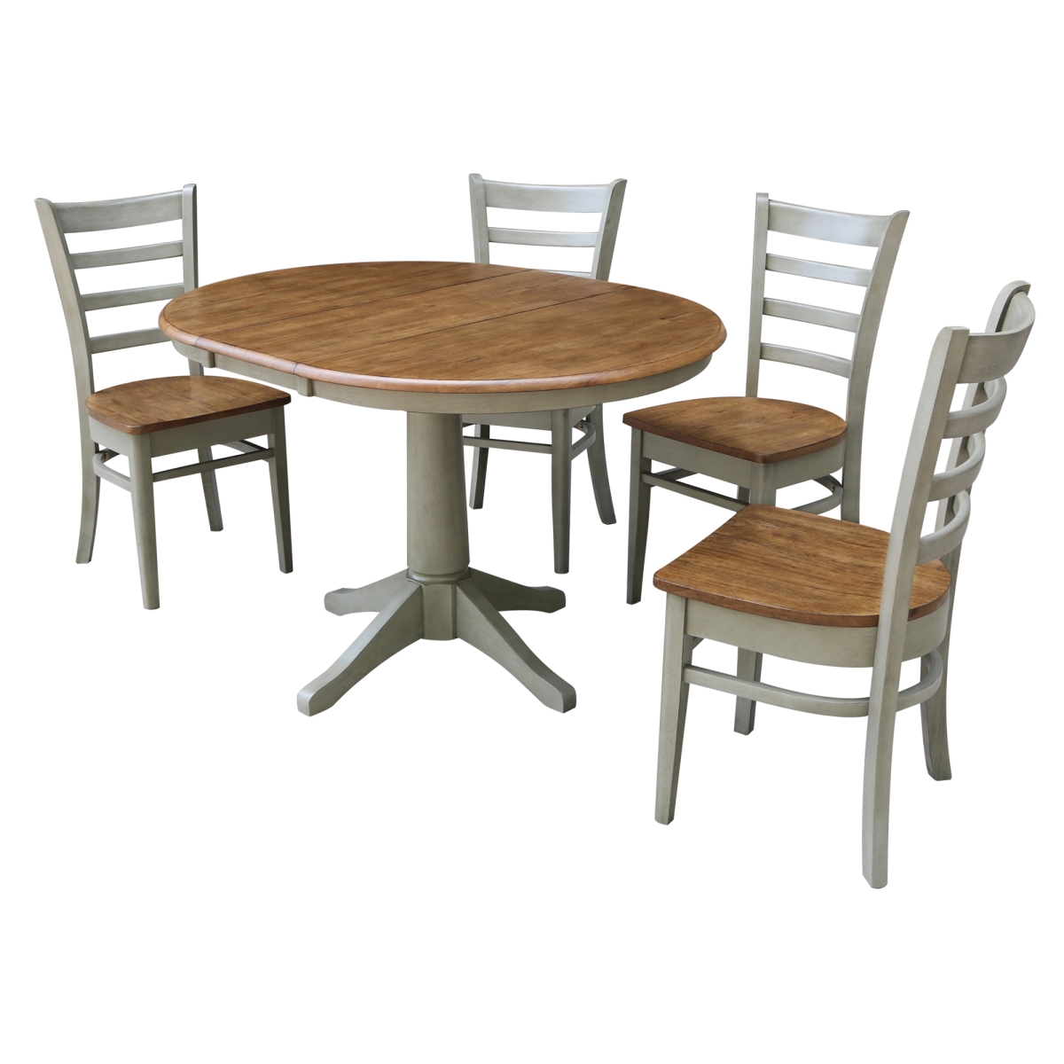 International Concepts K41-36RXT-27B-C617-4 36 in. Round Extension Dining Table with 4 Emily Chairs&#44; Hickory & Stone - Set of 5