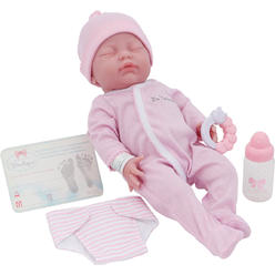 JC Toys 18300 La Newborn Doll All-Vinyl Retro Closed Eyes in Pink Set with Accessories Real Girl Window Box