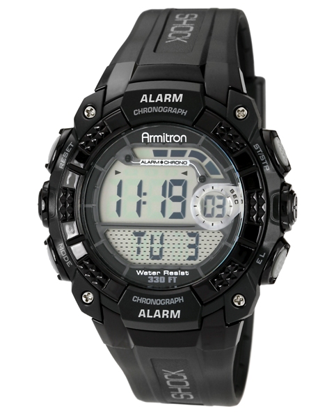 Armitron 40-8209BLK Mens Black Case LCD Module Black Strap Watch