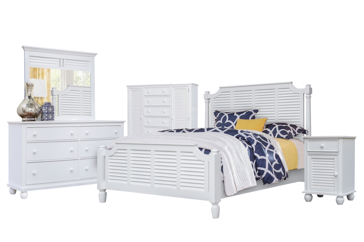 Sunset Trading White Shutter Wood Bedroom Set Queen Size - 5 Piece