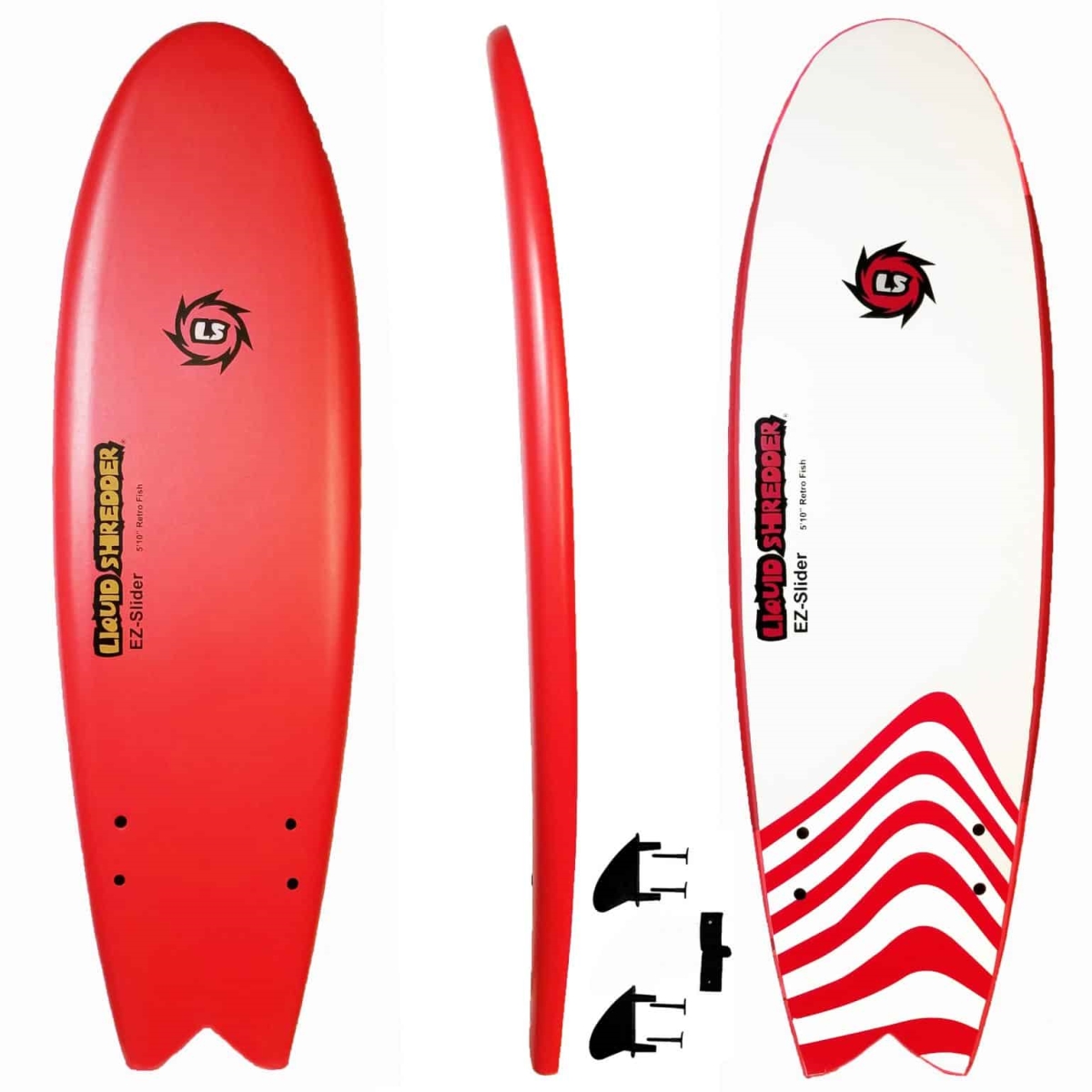 Liquid Shredder FSEZ510-RD 5 ft. x 10 in. Retro Fish Surfboard&#44; Red