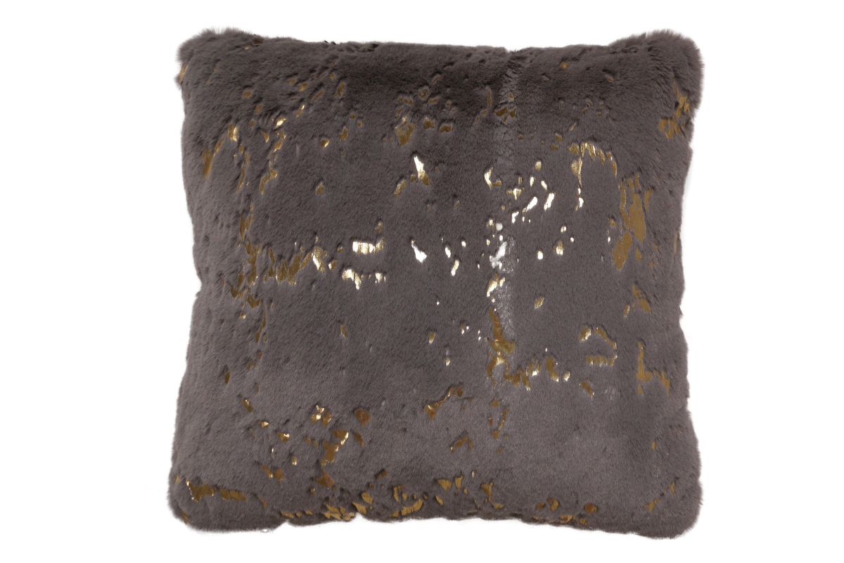 BREAPIL8021818 18 x 18 in. Faux Rabbit Fur Square Pillow&#44; Grey & Gold