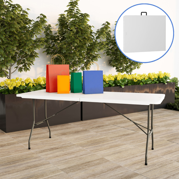 Lavish Home 80-OUTFT-2 6 ft. Adjustable Folding Table Plastic Utility Tabletop&#44; White & Gray